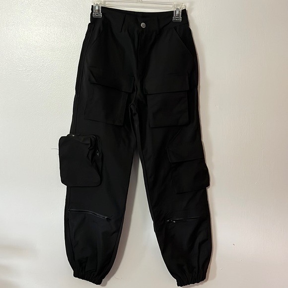 Black Cotton Cargo Parachute Pants/Joggers - Picture 3 of 8